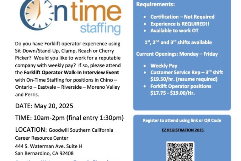 Forklift/Logistics Hiring Event Riverside County Workforce Development