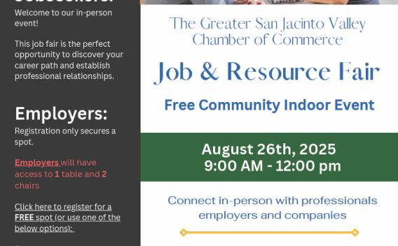 Job Flyer: Greater San Jacinto Valley Chamber of Commerce, 930 N State St. Hemet, CA 92543