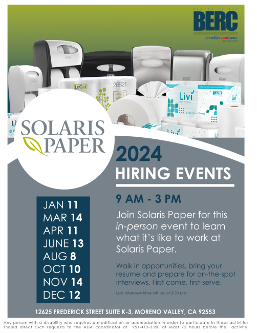 Solaris Paper Hiring Event | Riverside County Workforce Development
