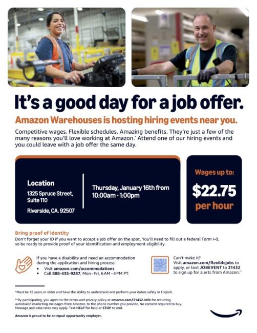 Amazon Warehouses is hosting hiring events near you. During this job fair we will be providing job seekers with an informational and supporting them as they submit applications.