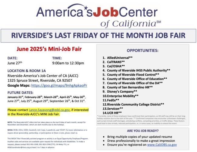 Riverside AJCC Job Fair | Riverside County Workforce Development