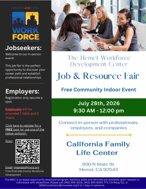 Hemet AJCC Job Fair Header Image July 2026